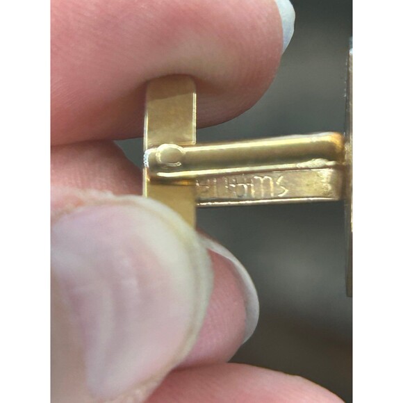 Swank Square Geometric Cufflinks Outlined Gold Tone Signed Cuff Links Vintage - Picture 7 of 7